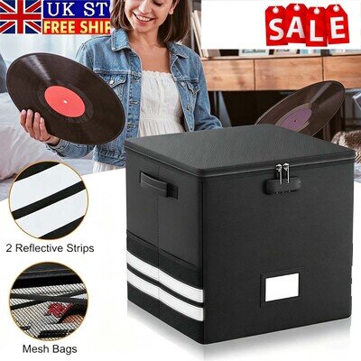 Black 31x31cm Foldable Vinyl Record Storage Box Triple Layer Protection Lockable
