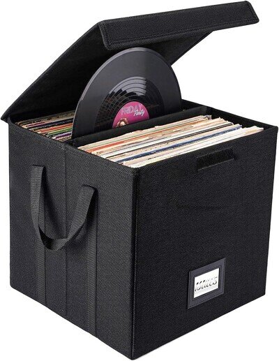 12 inch Vinyl Record Storage Box with Lid Collapsible LP Album Storage 2