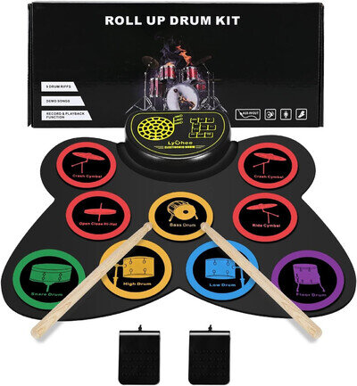Lychee Electronic Drums Set Foldable, 9 Pads Roll-Up Stereo Electronic Drum Kit