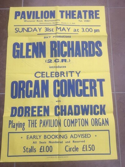 pavilion theatre bournemouth large theatre poster - glenn richards ( organ )
