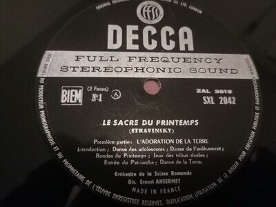 Decca SXL 2042 Stravinsky The Rite of Spring Ansermet OSR France ED1 rare stereo
