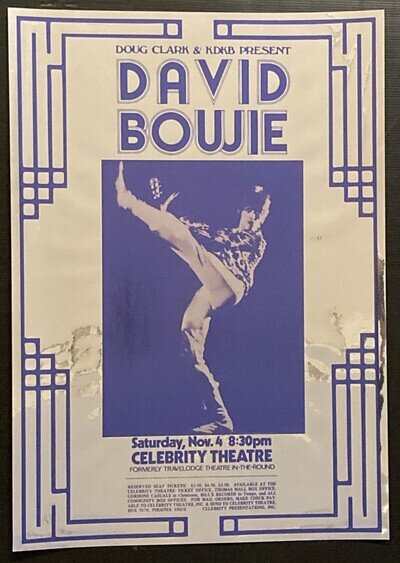 David Bowie concert poster - A2 Chrome mirror effect Ziggy at Celebrity Theatre