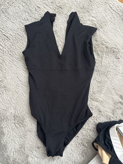 Ballet Rosa Black V Neck Leotard with Open Back Size Small