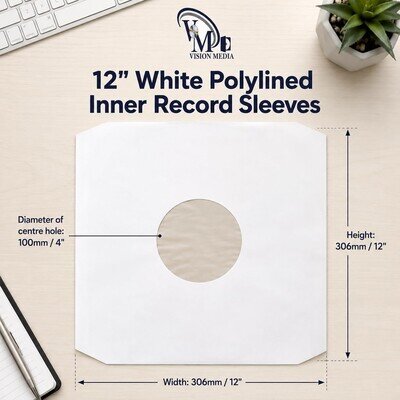 12" Inch Poly Lined Vinyl Record Inner Sleeves Anti-Static 100g White Paper
