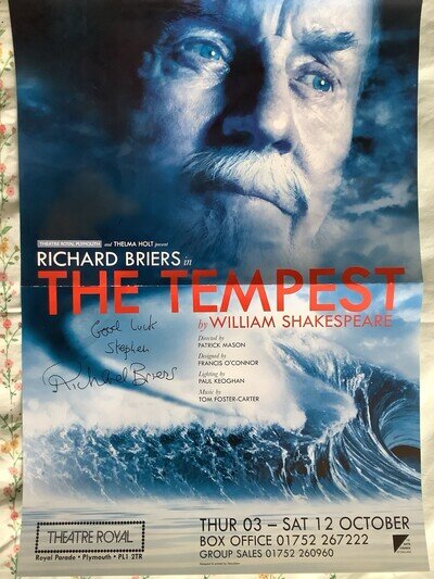 The Tempest Theatre Poster & Postcard Sized Photograph Signed By Richard Briers
