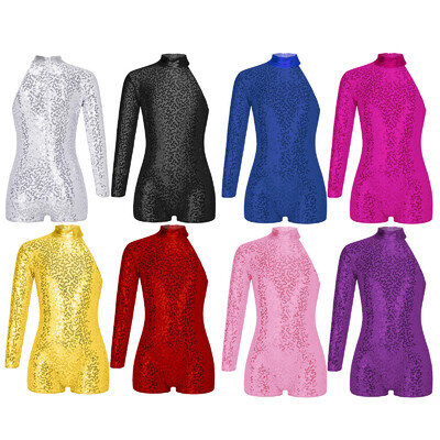 Kids Girls Jazz Dance Performance Costume Sparkly Sequin Ballet Leotard Jumpsuit