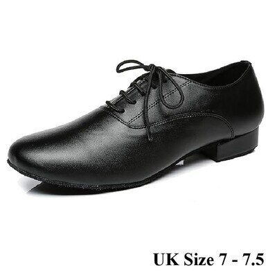 Mens Ballroom Dance Shoes Leather Latin Waltz Tango Salsa Low Heel Black -UK 7.5