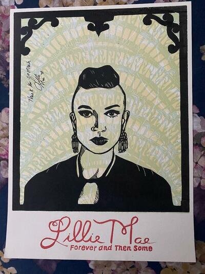 LILLIE MAE RISCHE - THIRD MAN RECORDS - LINOCUT POSTER AUTOGRAPHED 12.5 X 17