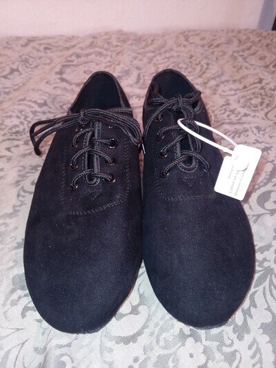 Ladies Black Lace-Up Jazz Dance Shoes Split Sole – Cuban Heeled UK Size 6