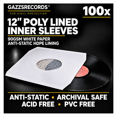 100 12" Inch Poly Lined Vinyl Record Inner Sleeves Anti-Static 90g White Paper