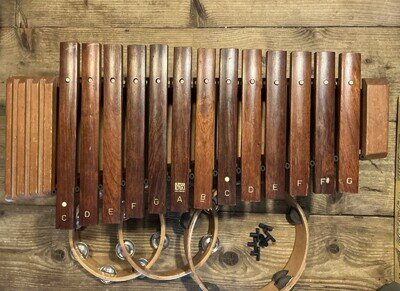 Vintage Wooden School Xylophone. New Era With New Note Pegs, Plus Tambourines