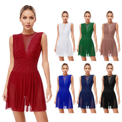 UK Women Figure Ice Skating Dance Dress Rhinestones Lyrical Ballet Tulle Dresses