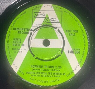 MARTHA REEVES & THE VANDELLAS Nowhere To Run / Live Wire UK MOTOWN DEMO 7"