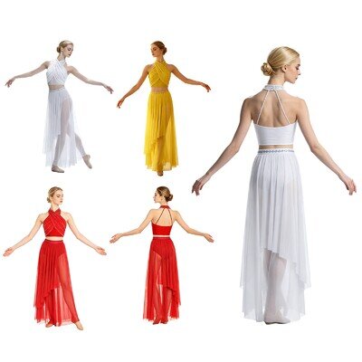Women Ballet Leotard Sleeveless Dance Dress Soft Chiffon Dance Wear Flowy