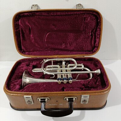 Vintage Lefleur Boosey & Hawkes London Silver Plated 3 Valve Cornet 13/175