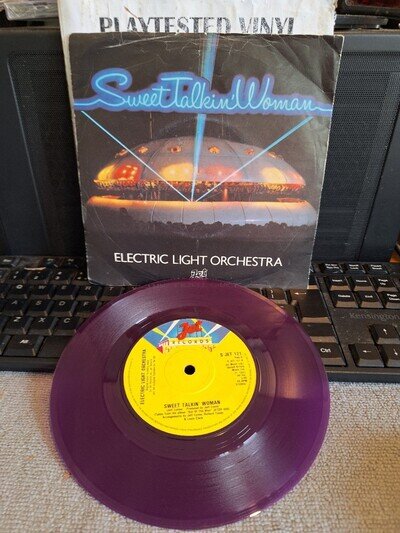 ELO SWEET TALKIN WOMAN EX PURPLE 7" VINYL PICTURE SLEEVE JEFF LYNNE JET