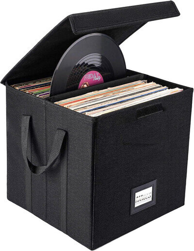 12 Inch Vinyl Record Storage Box with Lid , Collapsible LP Album Storage