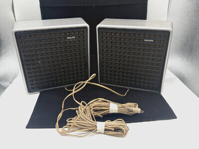Vintage Philips Speakers Pair Silver Black Stereo Record Player HiFi 1970s
