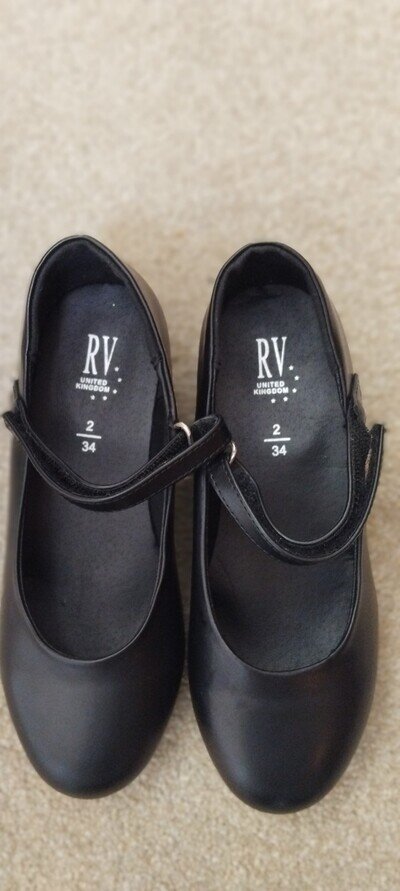 RV United Kingdom Girls Black Tap Dance Shoes Mary Jane Strap UK 2 EU 34
