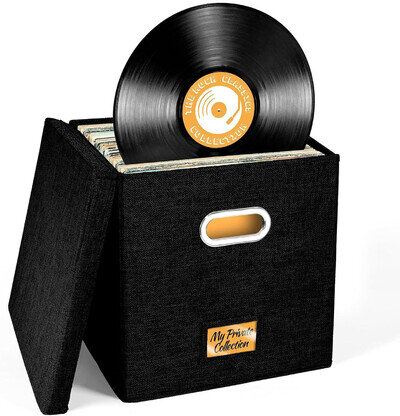Vinyl Record Storage Box, Foldable Vinyl Storage Case for 12 Inch Records Holds