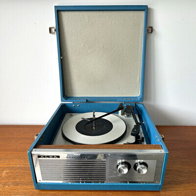ALBA 532 Vintage Portable Record Player Turntable with Blue Case