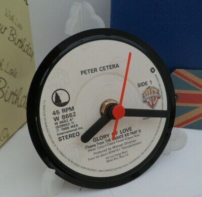 PETER CETERA CLOCK Upcycled Vinyl Record Hit Single The Karate Kid Desk Clock 4"