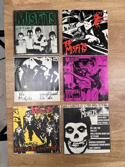 A Set Of Six 7” Misfits Vinyl Singles, Rare Coloured Vinyl Collectors.