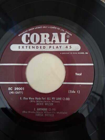 JACKIE WILSON + Various Artists EP Canadian CORAL Label Lovely Copy