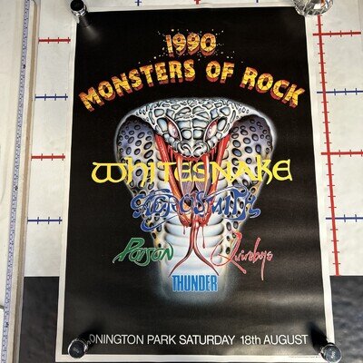 Vintage 1990 Monsters of Rock White Snake Aerosmith Poison Concert Poster