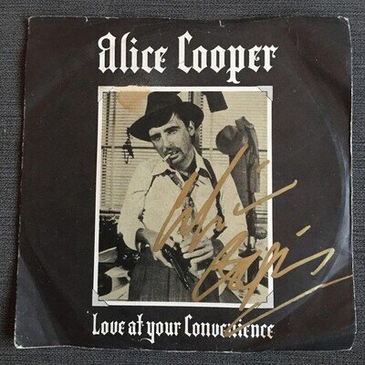 SIGNED ALICE COOPER LOVE AT YOUR CONVENIENCE SINGLE AUTOGRAPH 1977 K 16935 RARE