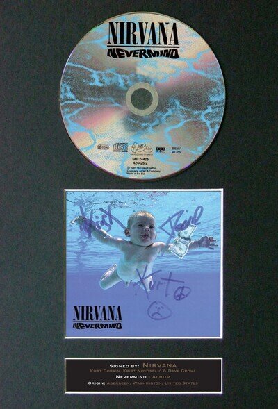 #20 NIRVANA Nevermind Album Signed CD COVER MOUNTED A4 Autograph Repro Print