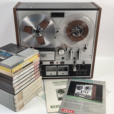 ​Akai GX-220D Reel To Reel Tape Deck - Tested Working - 12 Tapes, Manuals & Reel