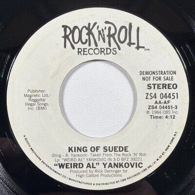 Weird Al Yankovic - King Of Suede 7” Single Rock ‘n’ Roll Records NM Promo 1984