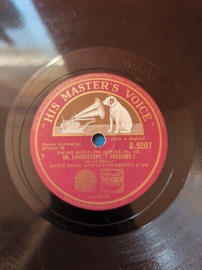 ARTIE SHAW & HIS GRAMERCY FIVE "Dr. Livingstone, I Presume B-9207 [78 RPM] R832