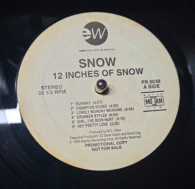 Snow 12 Inches of Snow 12" Black Vinyl LP 33 RPM Stereo Promo PR 5038